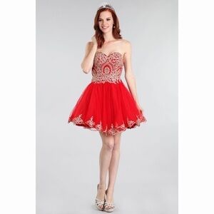 SWEETHEART Red With Gold Lace Dress